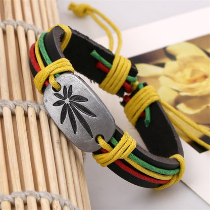 Jamaican Reggae Red Yellow Green Leaf Bracelet Factory Direct Genuine Leather Jewelry