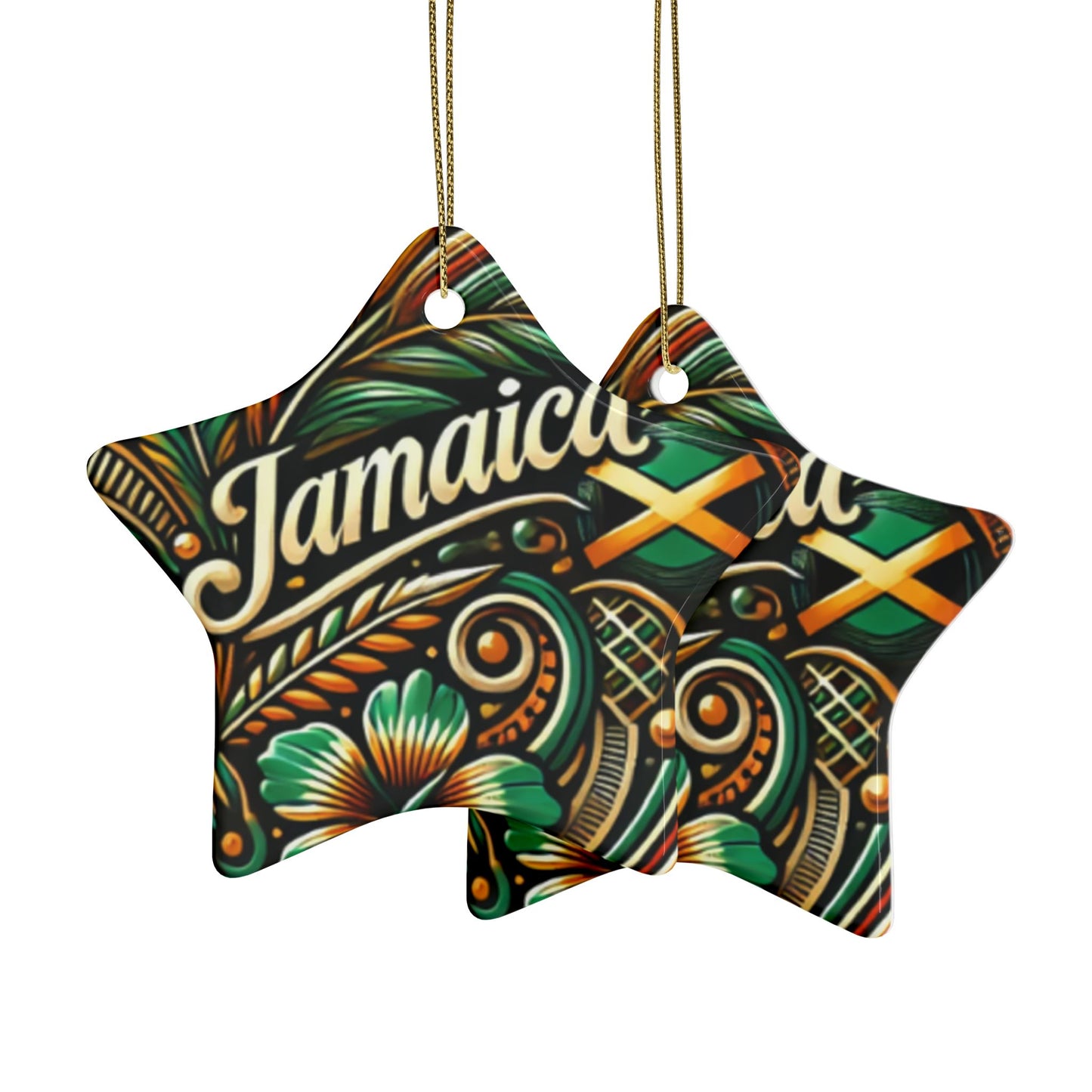 Jamaican Design Ceramic Ornaments - Tropical Heart Shaped Decorations for Celebrations