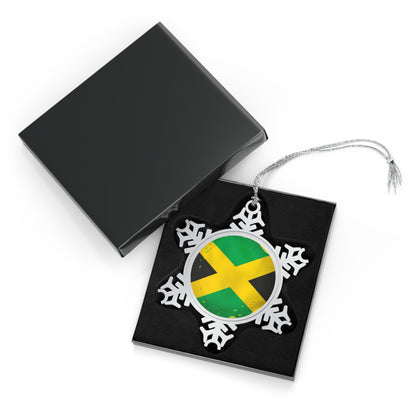 Jamaican Flag Snowflake Ornament - Festive Pewter Holiday Decor