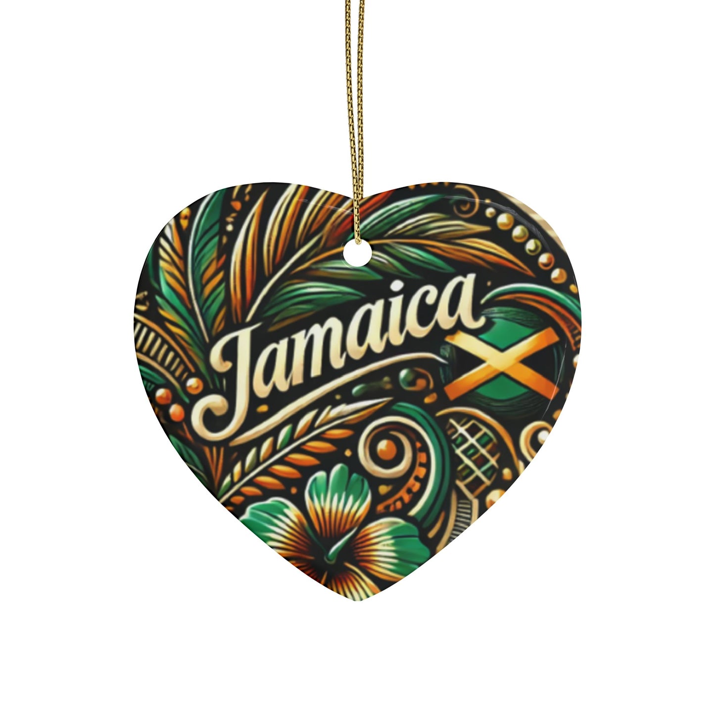 Jamaican Design Ceramic Ornaments - Tropical Heart Shaped Decorations for Celebrations