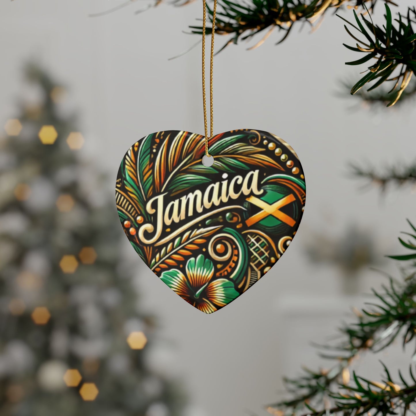 Jamaican Design Ceramic Ornaments - Tropical Heart Shaped Decorations for Celebrations