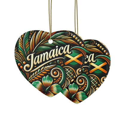 Jamaican Design Ceramic Ornaments - Tropical Heart Shaped Decorations for Celebrations