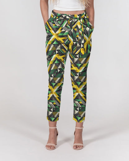 Diamond Pattern Women's All-Over Print Belted Tapered Pants