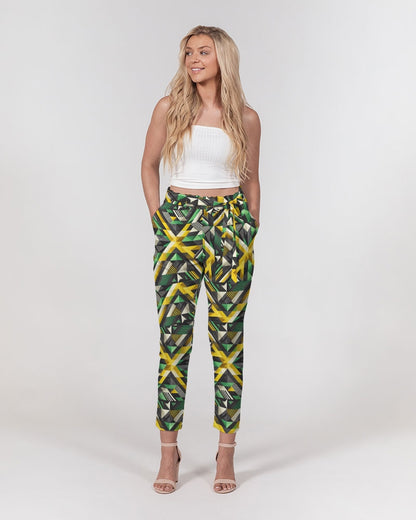 Diamond Pattern Women's All-Over Print Belted Tapered Pants