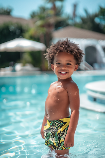 Jamaica Pattern All-Over Print Boys   Swim Trunk